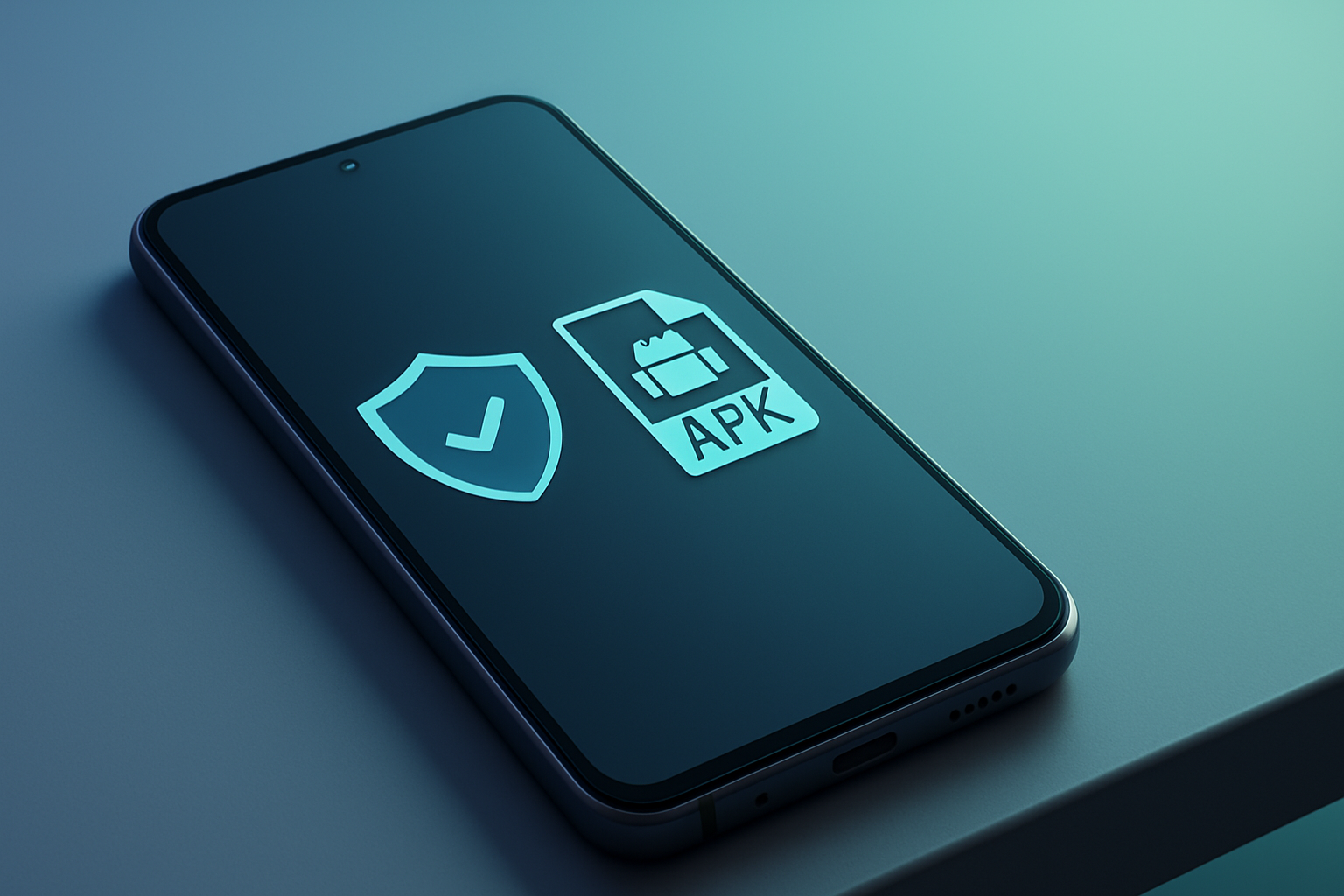 Android phone displaying security shield and APK file icons representing how to safely download and install APK files on Android.